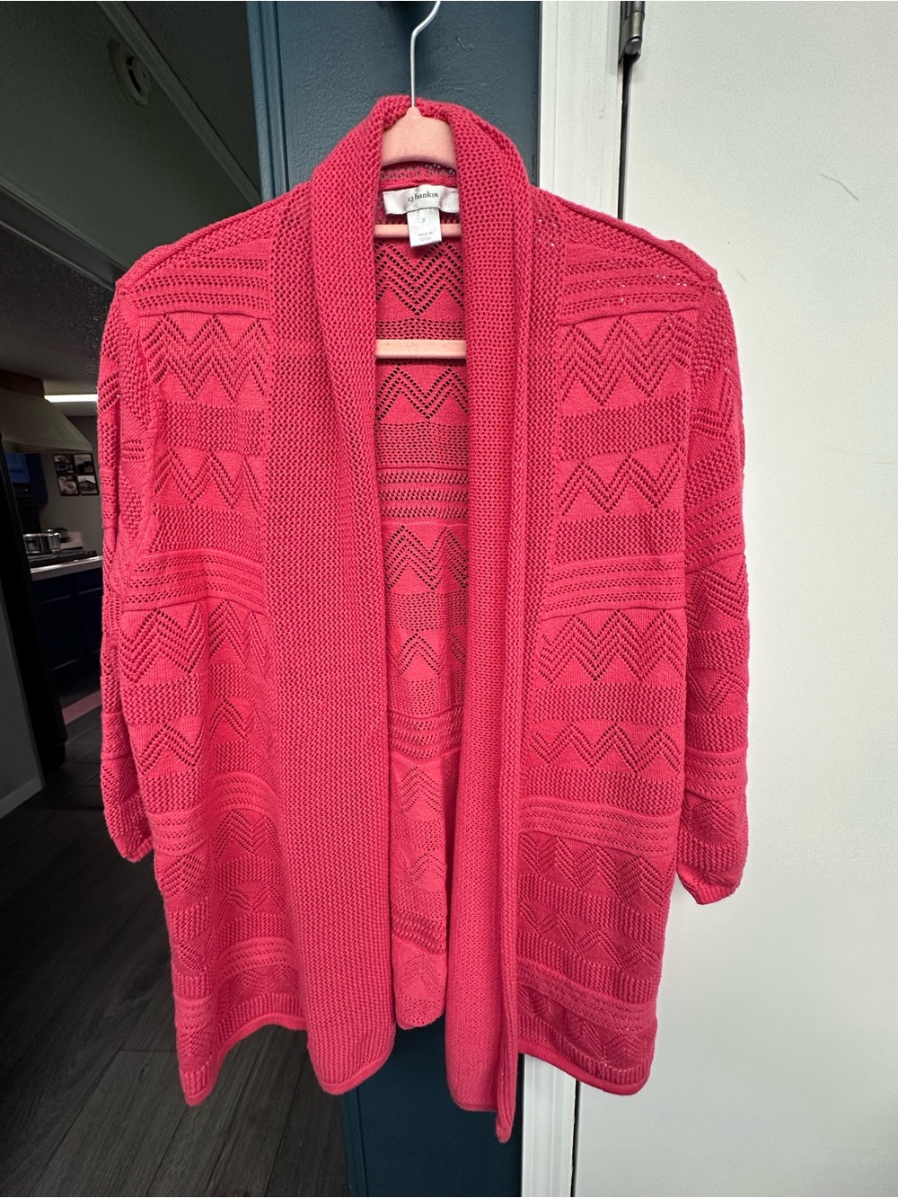 CJ BANKS Coral-Pink Open Cardigan with Textured Knit